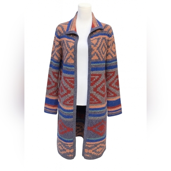 Cable & Gauge Sweaters - Cable & Gauge Southwestern Aztec Boho Open Front Long Cardigan Sweater Sz M
